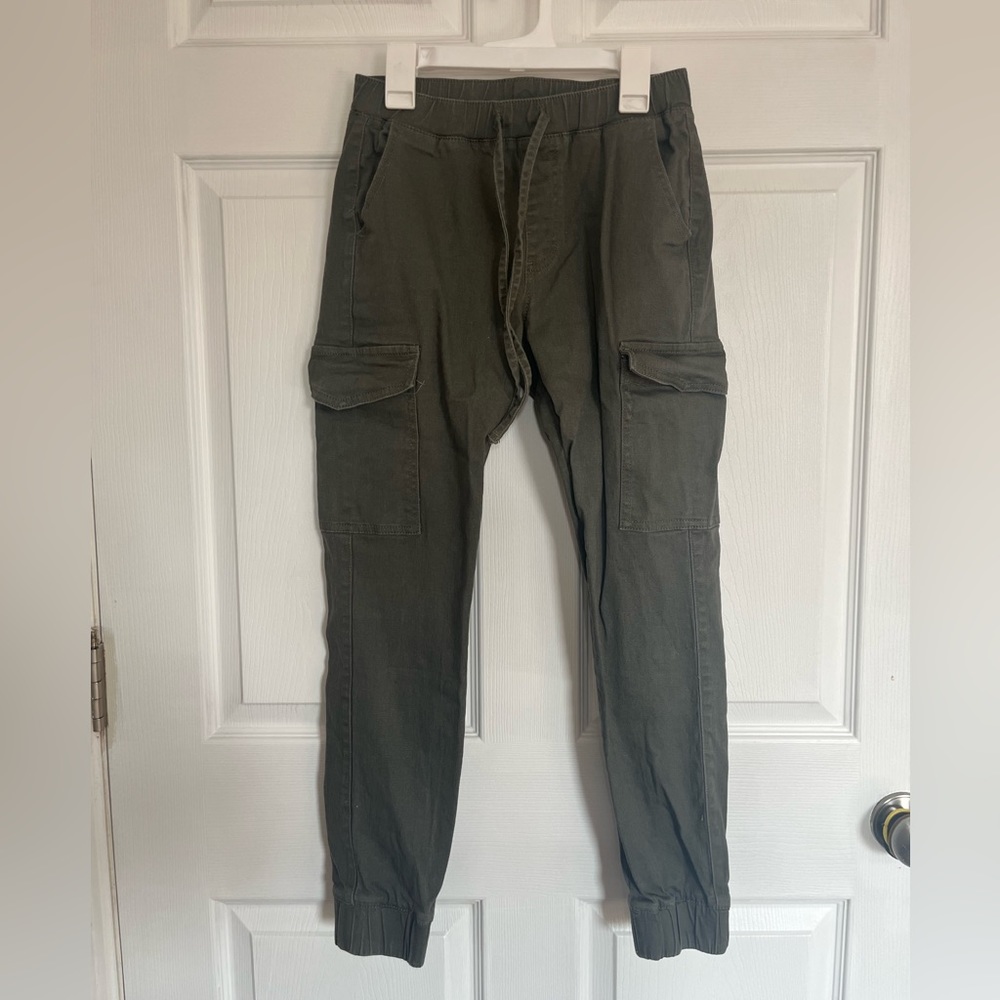 almost famous olive green cargo pants with drawstring waistband size small